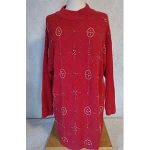 Studio Collection Vintage Red Beaded 3/4 Sleeve Sweater Women's Plus SZ 2X
